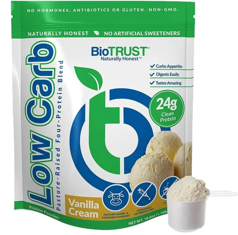 BioTrust Low Carb Protein Powder Natural and Delicious Whey & Casein Blend from Grass-Fed Hormone Free Cows Non GMO