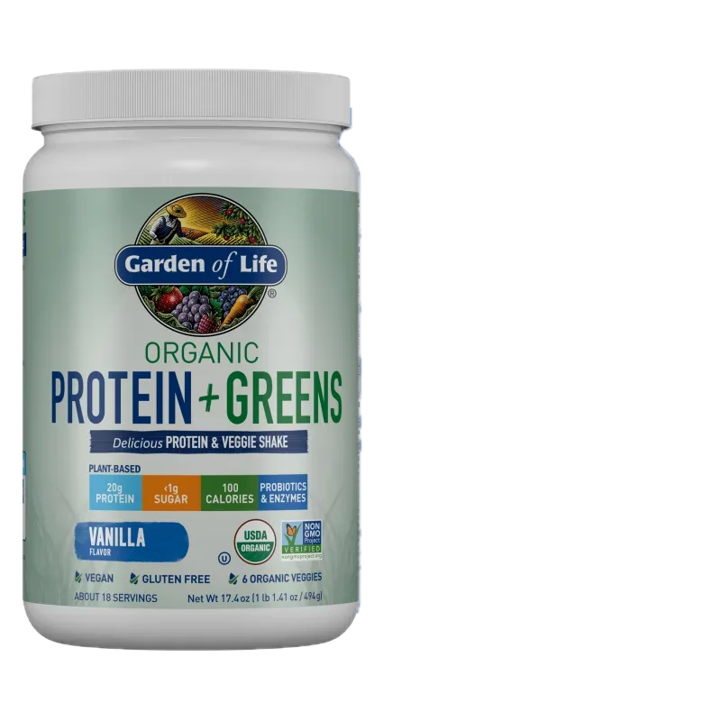 Garden of Life Organic Plant Based Greens Probiotic Protein Shake Drink Powder for Digestive Gut Health