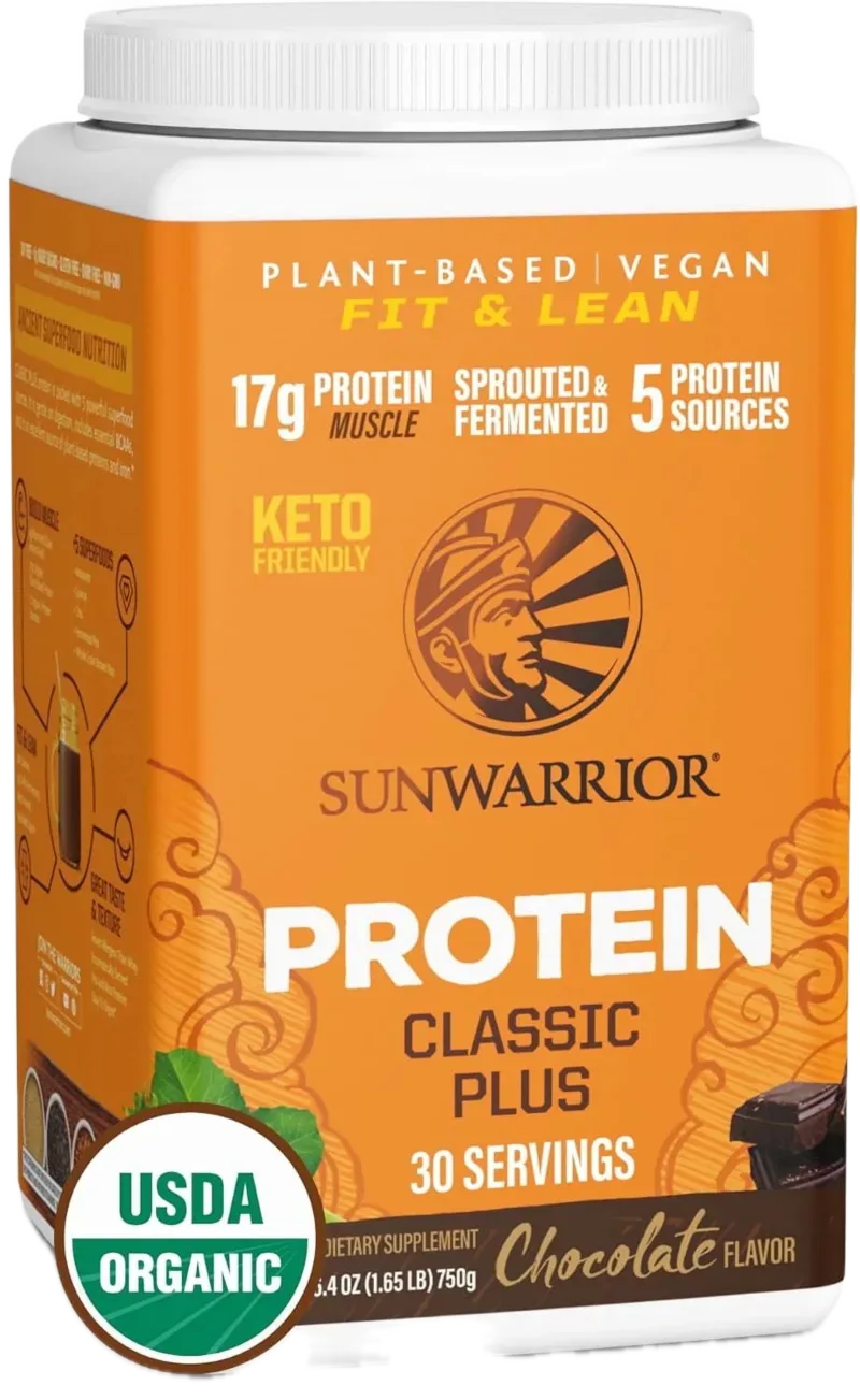 Sunwarrior Classic Plus Protein Chocolate Organic Vegan Protein Powder with BCAA